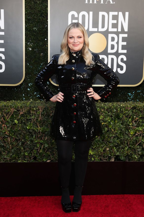  Co-host Amy Poehler at The Beverly Hilton in Moschino.