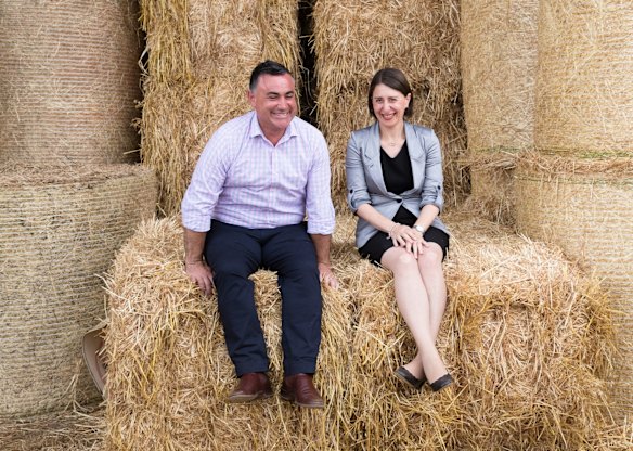NSW Premier Gladys Berejiklian, and Deputy Premier, John Barilaro, on Boyd Baling farm in Lismore, NSW. March 13, 2019.