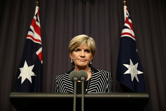 Foreign Affairs Minister Julie Bishop comments on the Peter Greste sentence during a press conference at Parliament House in Canberra on on Monday 23 June 2014.