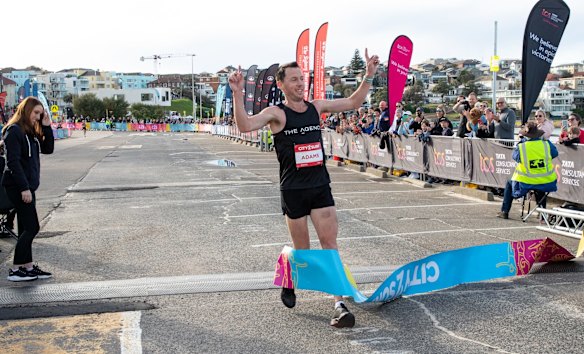 Liam Adams crosses the finish line.