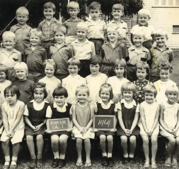 Birrunga (third row, third from the left) in grade one at Buderim Primary School. 