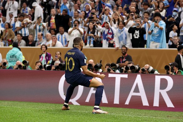 Kylian Mbappe celebrates his second goal.
