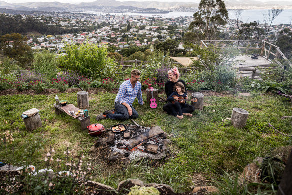 Family time with a view over Hobart.