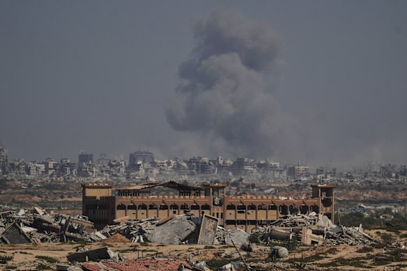 Smoke rises after an Israeli military strike in Gaza City on Wednesday.