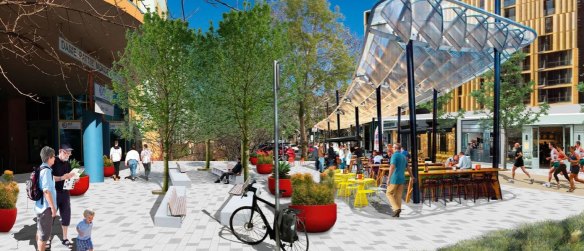 An artist impression of what Challis Street could look like under the Dickson Place Plan 