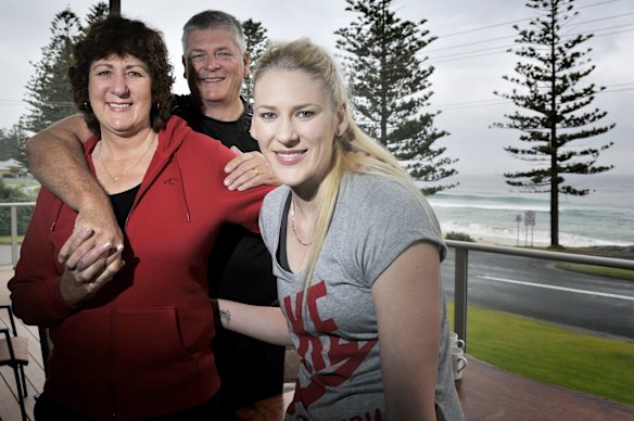 Lauren Jackson with her parents Maree and Gary Jackson.