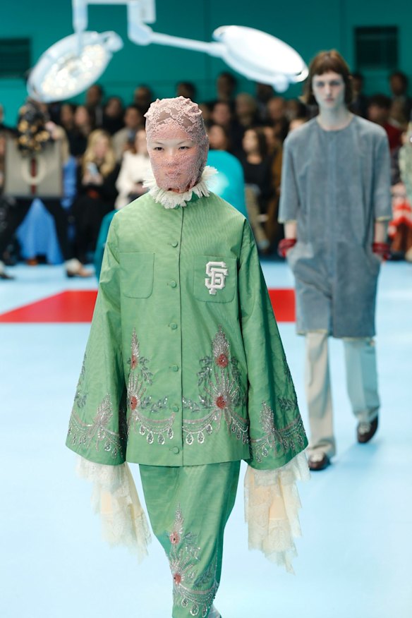 A model wears a creation as part of the Gucci women's Fall/Winter 2018-2019 collection.