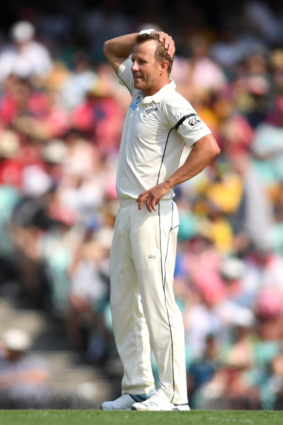 Neil Wagner looks on during a tough opening day for a depleted Kiwi side. 
