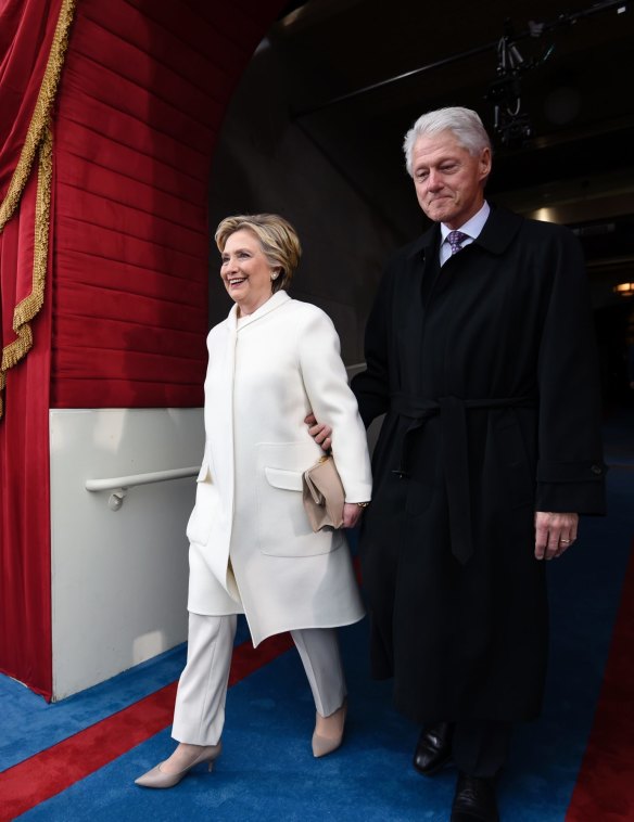 All white ... Hillary Clinton made an early fashion-as-politics statement at Donald Trump's Presidential inauguration.