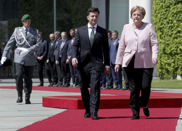 German Chancellor Angela Merkel and Ukraine's President Volodymyr Zelenskiy.