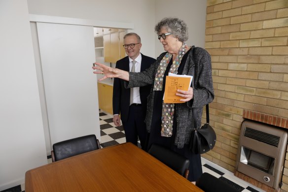 Former prime minister Gough Whitlam’s daughter Catherine Dovey, shows current Prime Minister Anthony Albanese around her childhood home in Cabramatta.