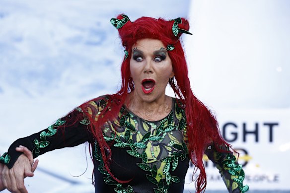  Rhonda Burchmore, singer and entertainer, goes down the slide as supervillain Poison Ivy. 