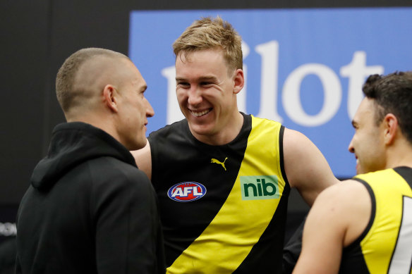 All smiles: Star forward Tom Lynch claimed his maiden Jack Dyer Medal.