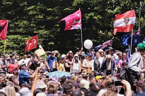 People protesting against the Pandemic Bill in Melbourne on Saturday 27 November 2021. 