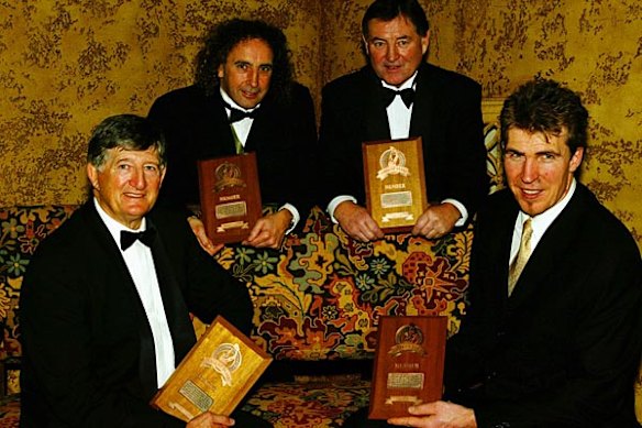 Australian Football Hall of Fame Induction dinner at The Regent Theatre Melbourne, 30th June 2003. John Platten, Wayne Richardson, John Todd and Jim Stynes.