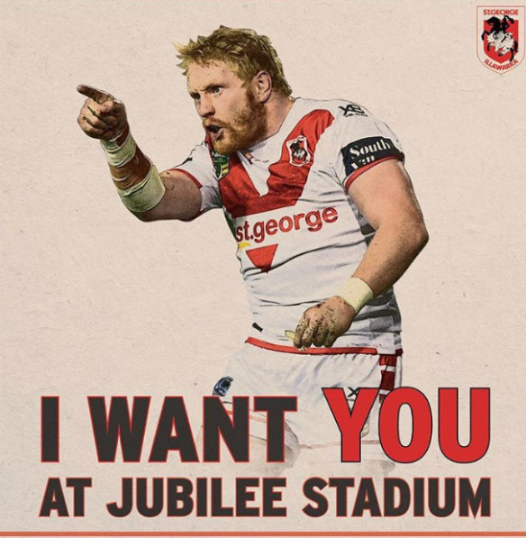 Poster boy: The Dragons are using former Bulldog James Graham to promote their clash with Canterbury.