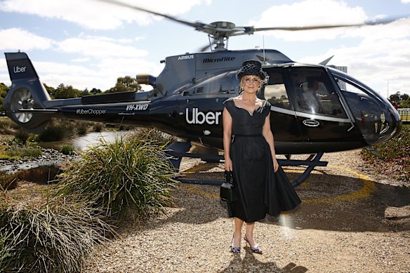 Shaynna Blaze arrives at Lexus Melbourne Cup Day at Flemington Racecourse.