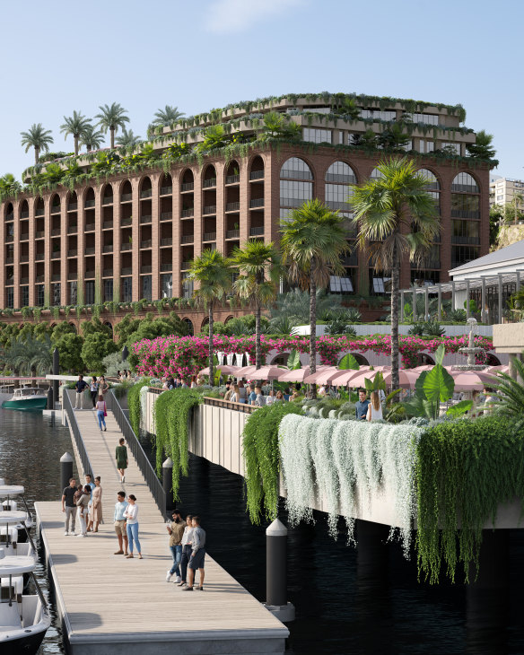 Render of the proposed nine-storey hotel at Howard Smith Wharves, submitted to Brisbane City Council this week.