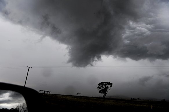 Storm clouds appear to be forming into a spout near Premer on the Liverpool Plains on the 11th of January.