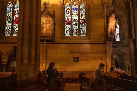 Worshippers at St Mary's Cathedral. March 17, 2020