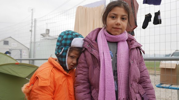 Syrian refugee children at the Red Cross effort in Thessaloniki Greece, near the Macedonian border.