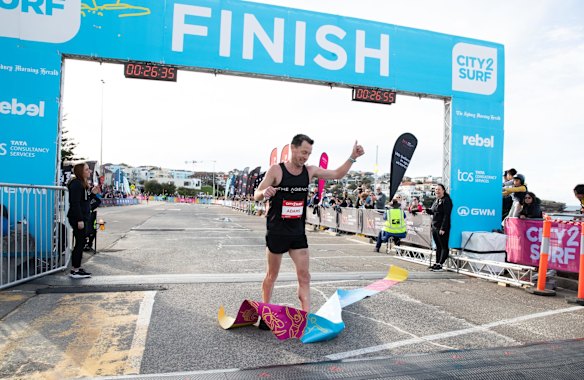 Liam Adams crosses the finish line.