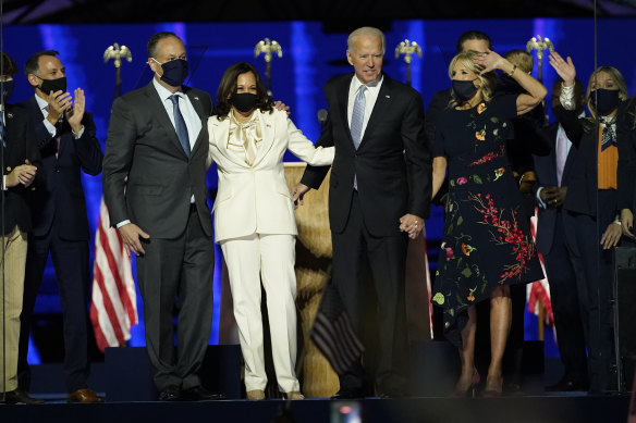 Kamala Harris and her husband Doug Emhoff, with Joe and Jill Biden.