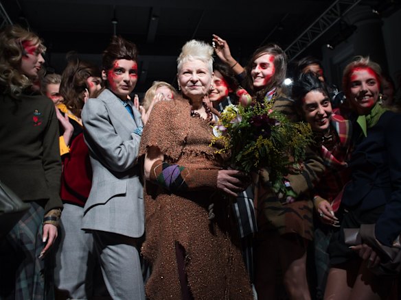 Vivienne Westwood walks the runway after her Vivienne Westwood Red Label show during London Fashion Week Fall/Winter 2015/16.