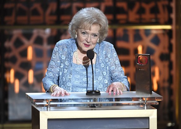 Betty White accepts the legend award at the TV Land Awards at the Saban Theatre on Saturday, April 11, 2015, in Beverly Hills, Calif. Betty White, whose saucy, up-for-anything charm made her a television mainstay for more than 60 years, has died. She was 99.  
