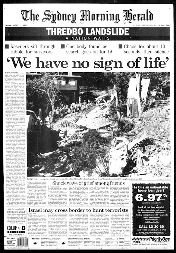Front page of The Sydney Morning Herald from August 01 1997