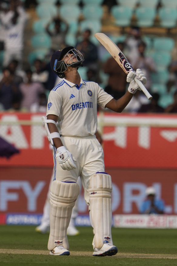 India’s Yashasvi Jaiswal celebrates his 150.