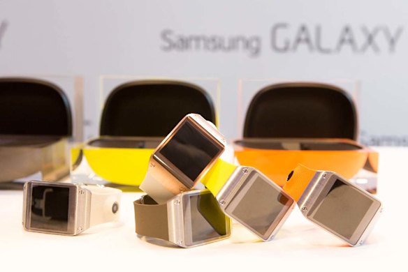 Samsung's Galaxy Gear smart watches in a variety of colours.