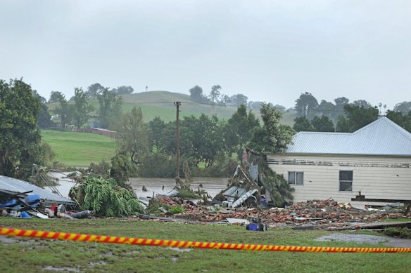 Dungog road, near the intersection of Hooke st and near the Myall creek, where four homes were washed away in flood waters. 