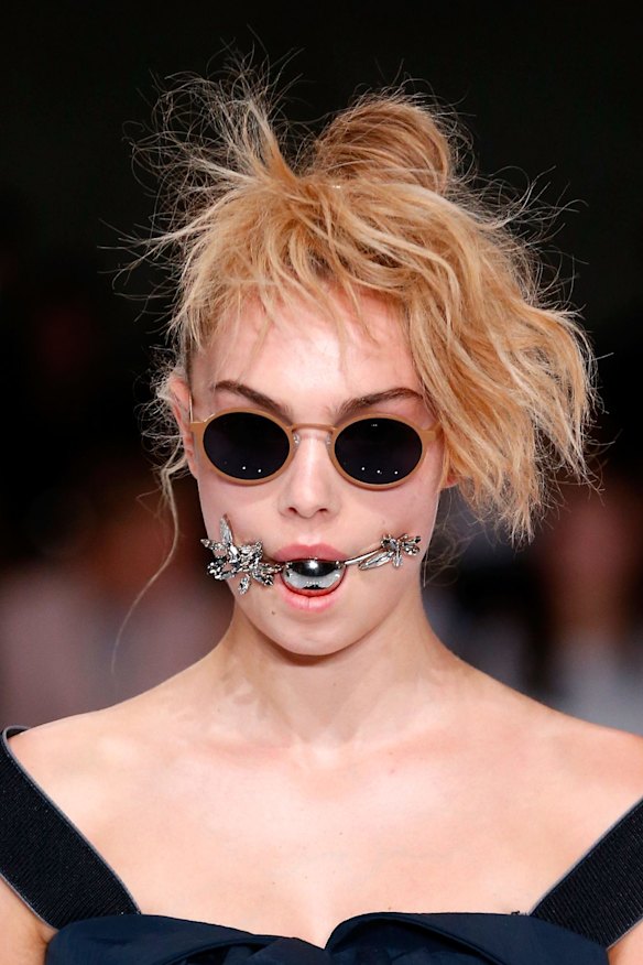 A model walks the runway at the Mercedes-Benz Presents Maticevski show at Mercedes-Benz Fashion Week Resort 17 Collections at The Cutaway, Barangaroo Reserve on May 15, 2016 in Sydney, Australia.