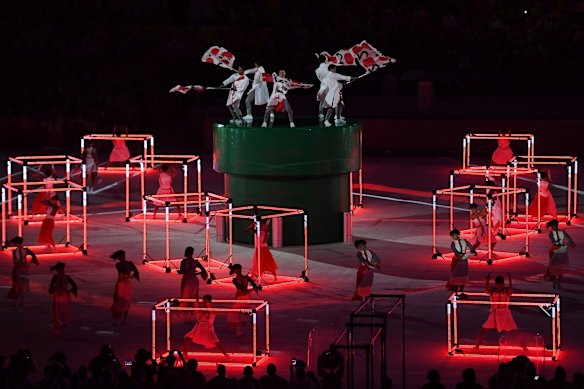 Dancers perform at the 'Love Sport Tokyo 2020' segment during the Closing Ceremony on Day 16 of the Rio 2016 Olympic Games.