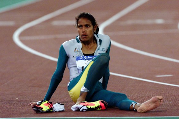 Cathy Freeman after winning the women's 400 metres.