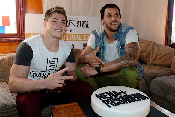 With rugby star James O'Connor during a photo shoot for Nena & Pasadena's third birthday.