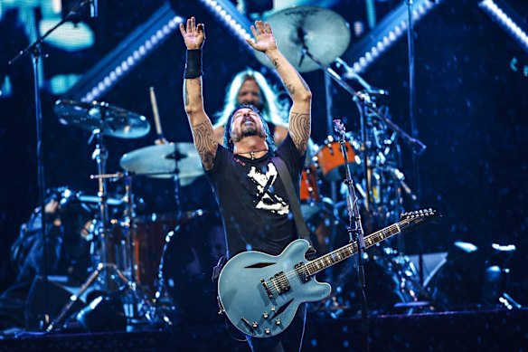 Dave Grohl of Foo Fighters performs onstage at GMHBA Stadium in Geelong during the US rock band's only Australian show.