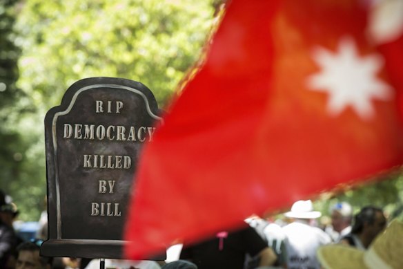 Protesters attend the Melbourne Freedom rally in the CBD