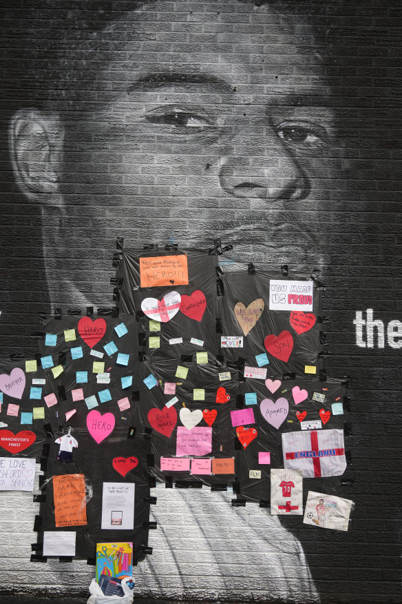 Some of the messages of support on the Rashford mural in Manchester.