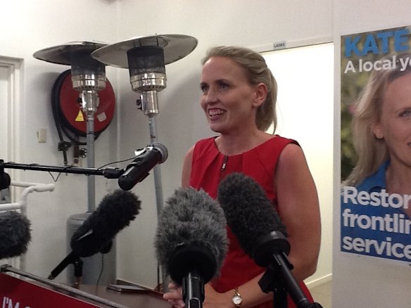 Labor's Ashgrove candidate Kate Jones delivers her victory speech.