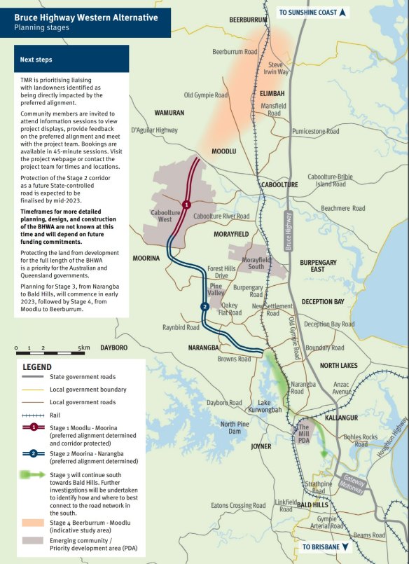 Two of the four stages of the western alternatives to the Bruce Highway out of Brisbane have now been identified by the Department of Transport and Main Roads. 