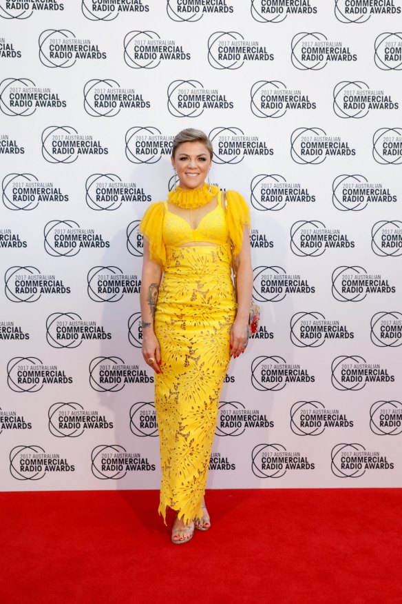 Em Rusciano arrives at the Australian Commercial Radio Awards.