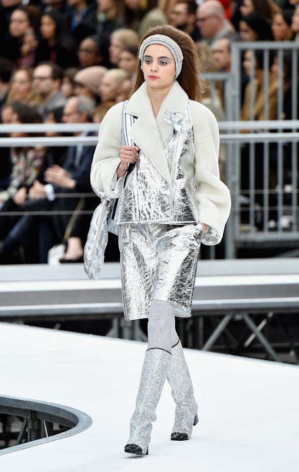 Model walks the runway during the Chanel show.