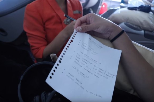 The Garuda handwritten menu as shown in Rius Vernandes' video blog on YouTube.