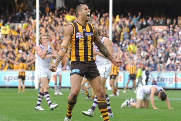 Celebrating on the final siren of the 2013 grand final.