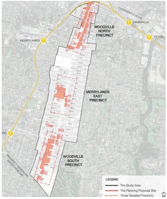 The Cumberland Council plan earmarks three precincts for a collective 3700 new homes along a four kilometre corridor of Woodville Road.