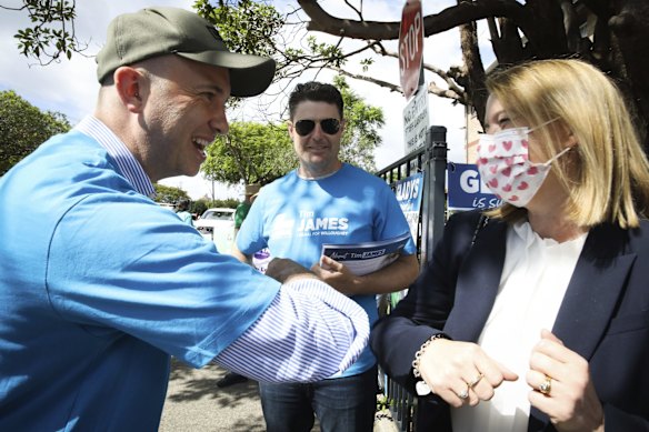 NSW Treasurer Matt Keen (left) at Cammeray Public School in support of Willoughby Liberal candidate Tim James.