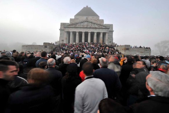 Anzac Day dawn service at the Shrine of Remembrance on St Kilda Road in Melbourne.