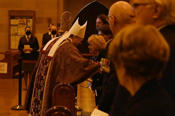 Archbishop Anthony Fisher with Colleen Fahey.